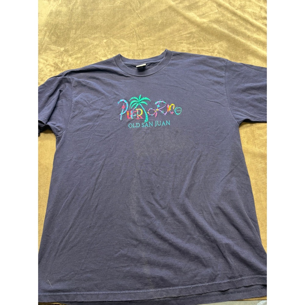 Delta Pro Weight Puerto Rico Old San Juan Embroidered T Shirt Mens XL Navy Blue